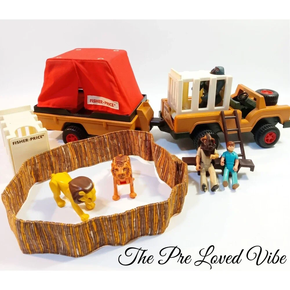 Fisher Price Adventure People  Safari Lot 304 Animals Jeep Tent Cage Figures